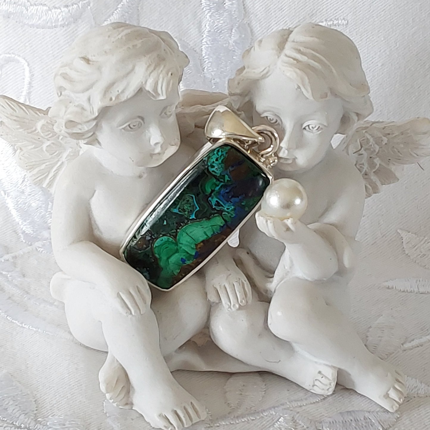 Pendentif Azurite Malachite argent 925