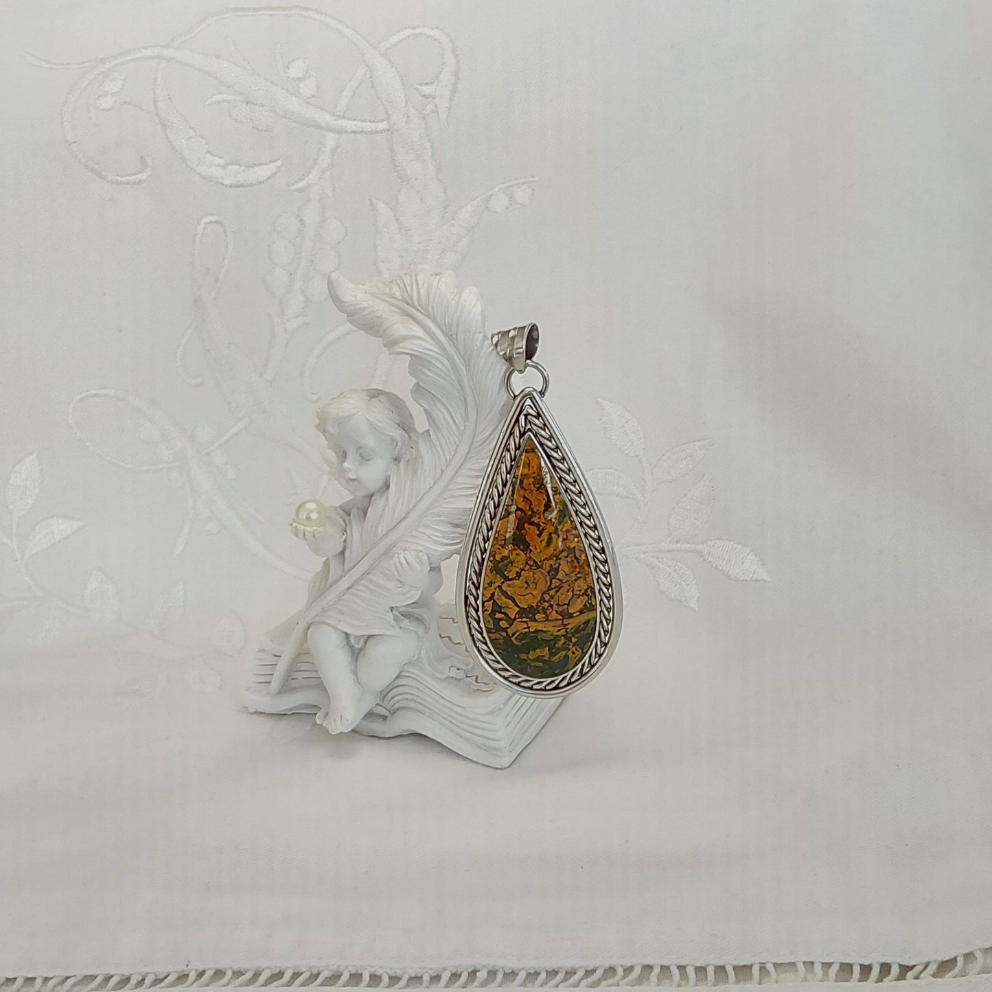Pendentif Agate mousse multicolore