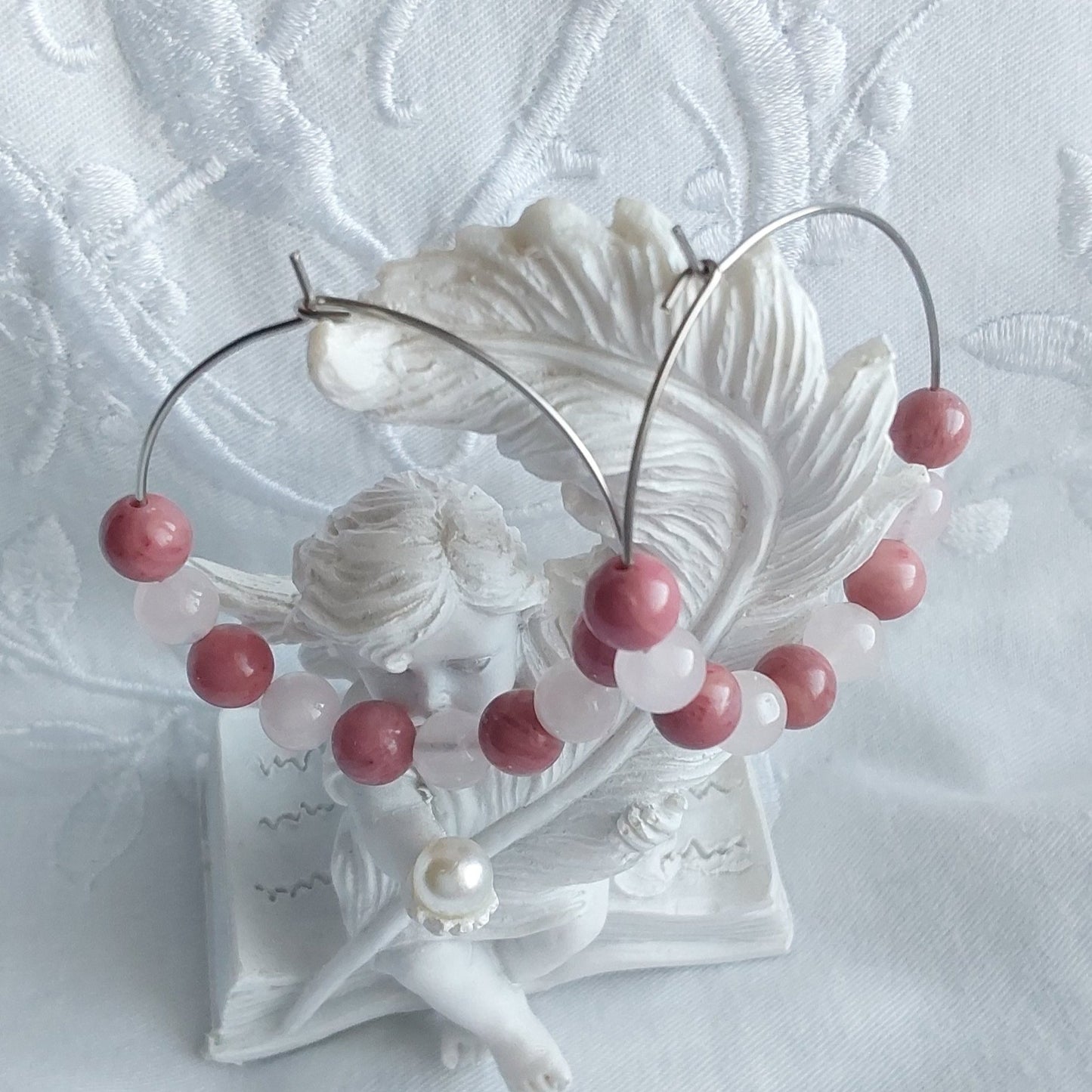 Boucles d'oreilles Rhodonite / Quartz Rose