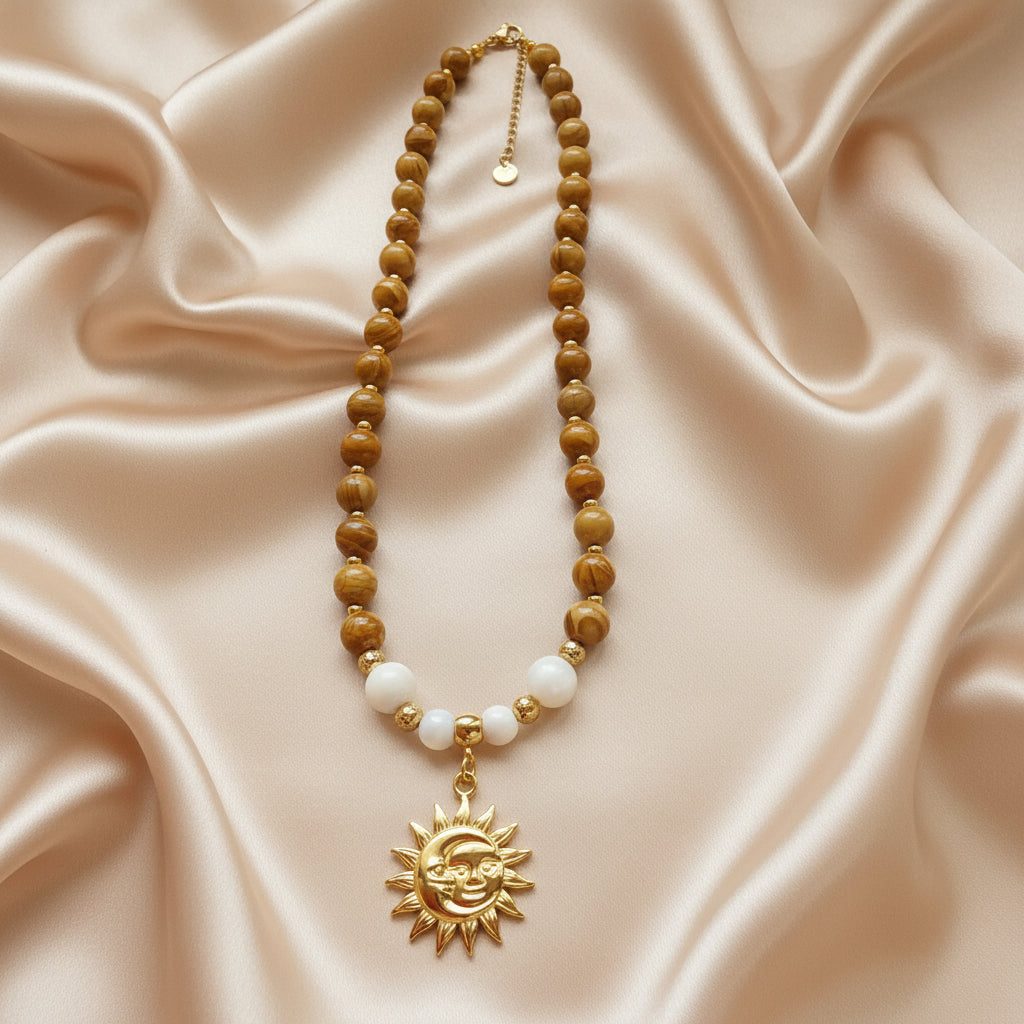 Collier Jaspe Bois / Nacre