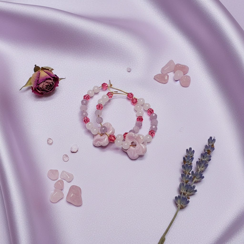 Créoles Lépidolite / Quartz Rose