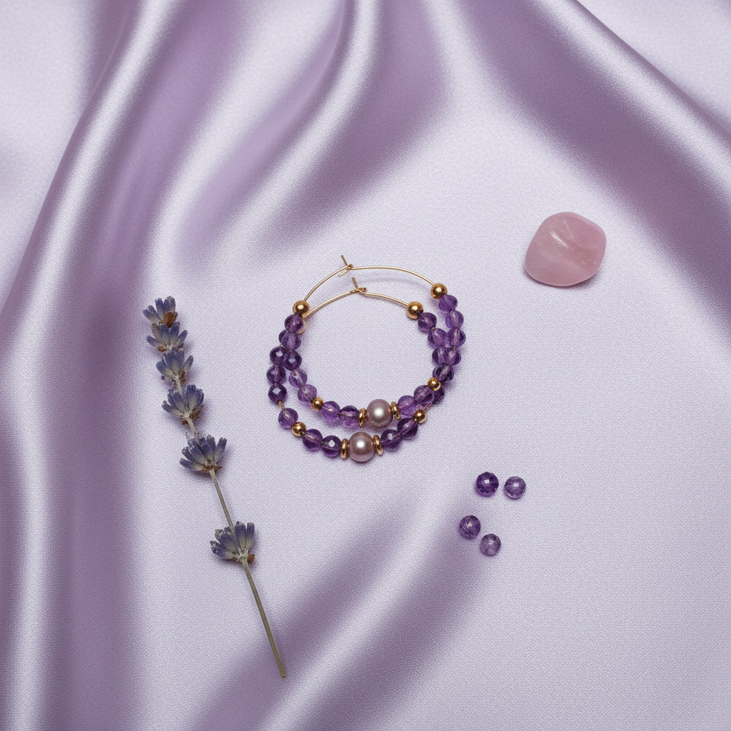 Créoles Améthyste / Perles d'eau douce