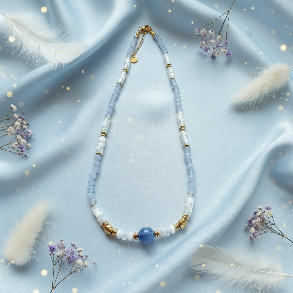 Collier Calcédoine Bleue