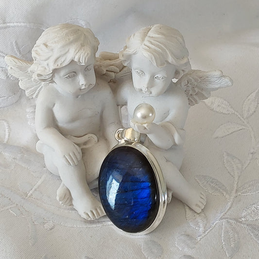 Pendentif  Labradorite  Bleue argent 925