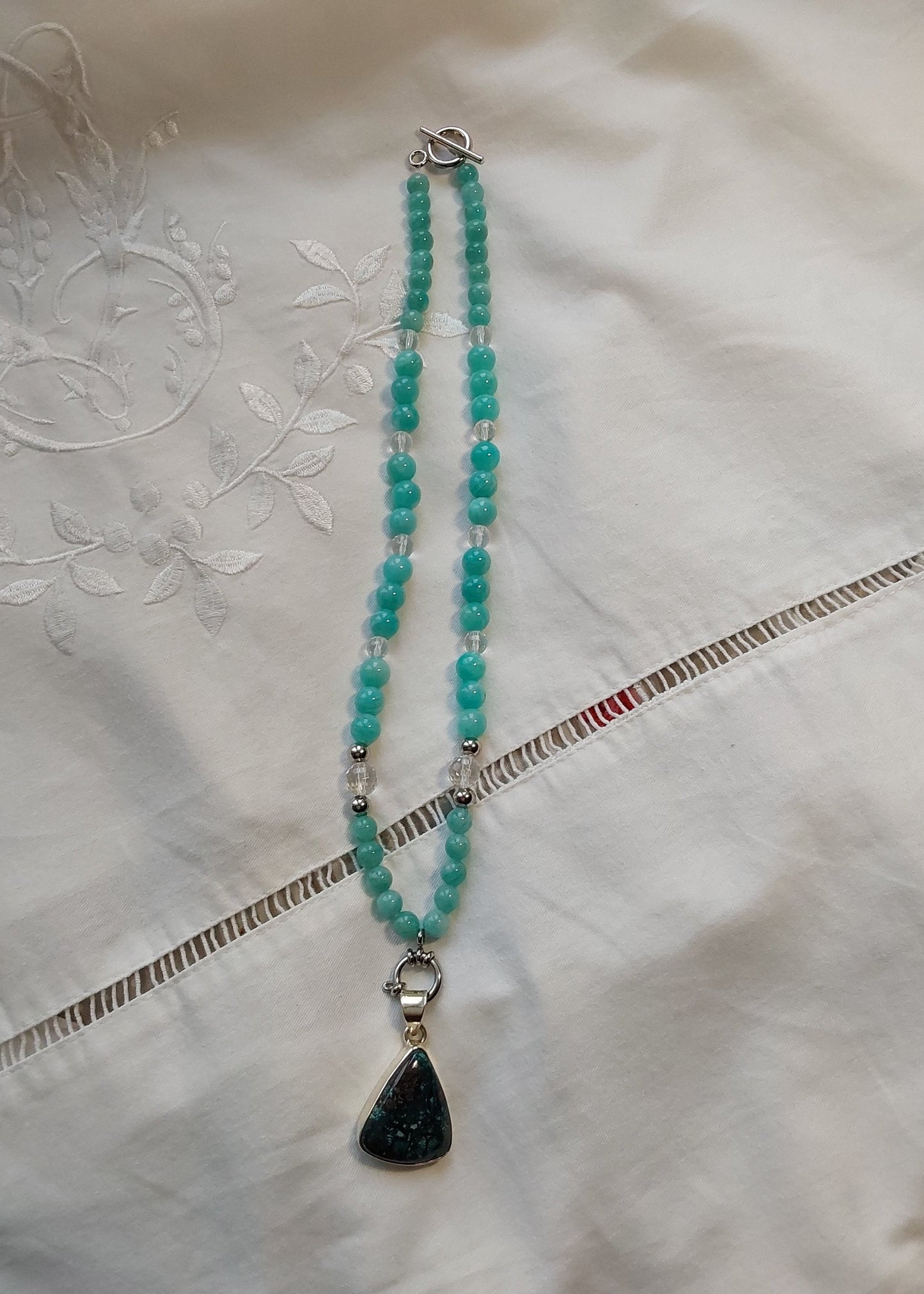 Collier Amazonite + Pendentif Chrysocolle 925