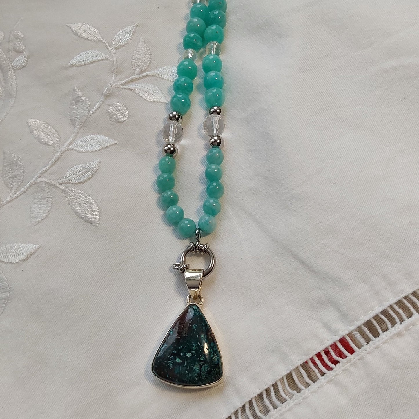 Collier Amazonite + Pendentif Chrysocolle 925