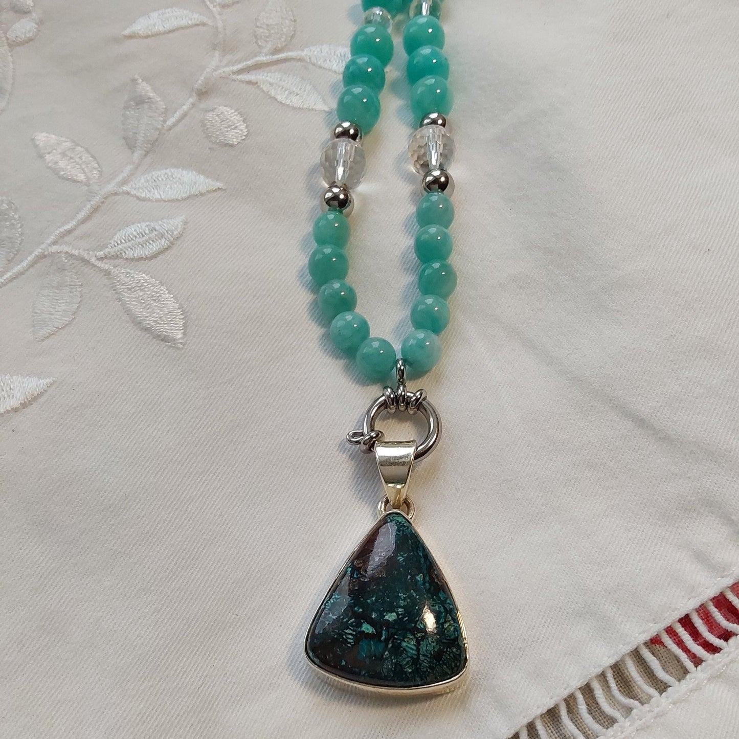 Collier Amazonite + Pendentif Chrysocolle 925