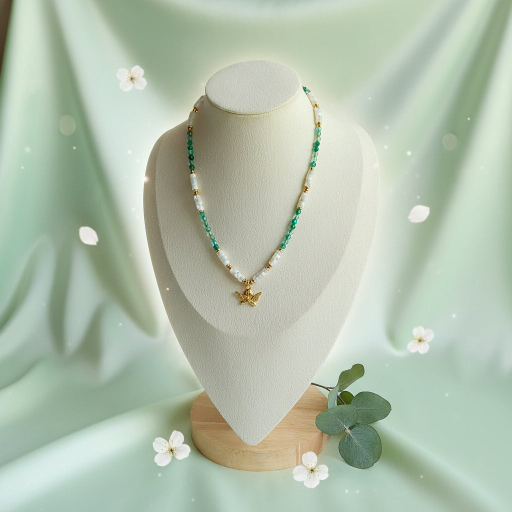 Collier Agate verte / Nacre