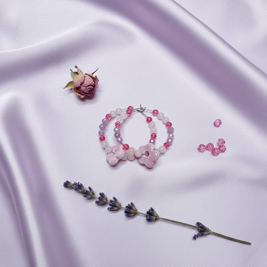 Créoles Quartz rose / Lépidolite